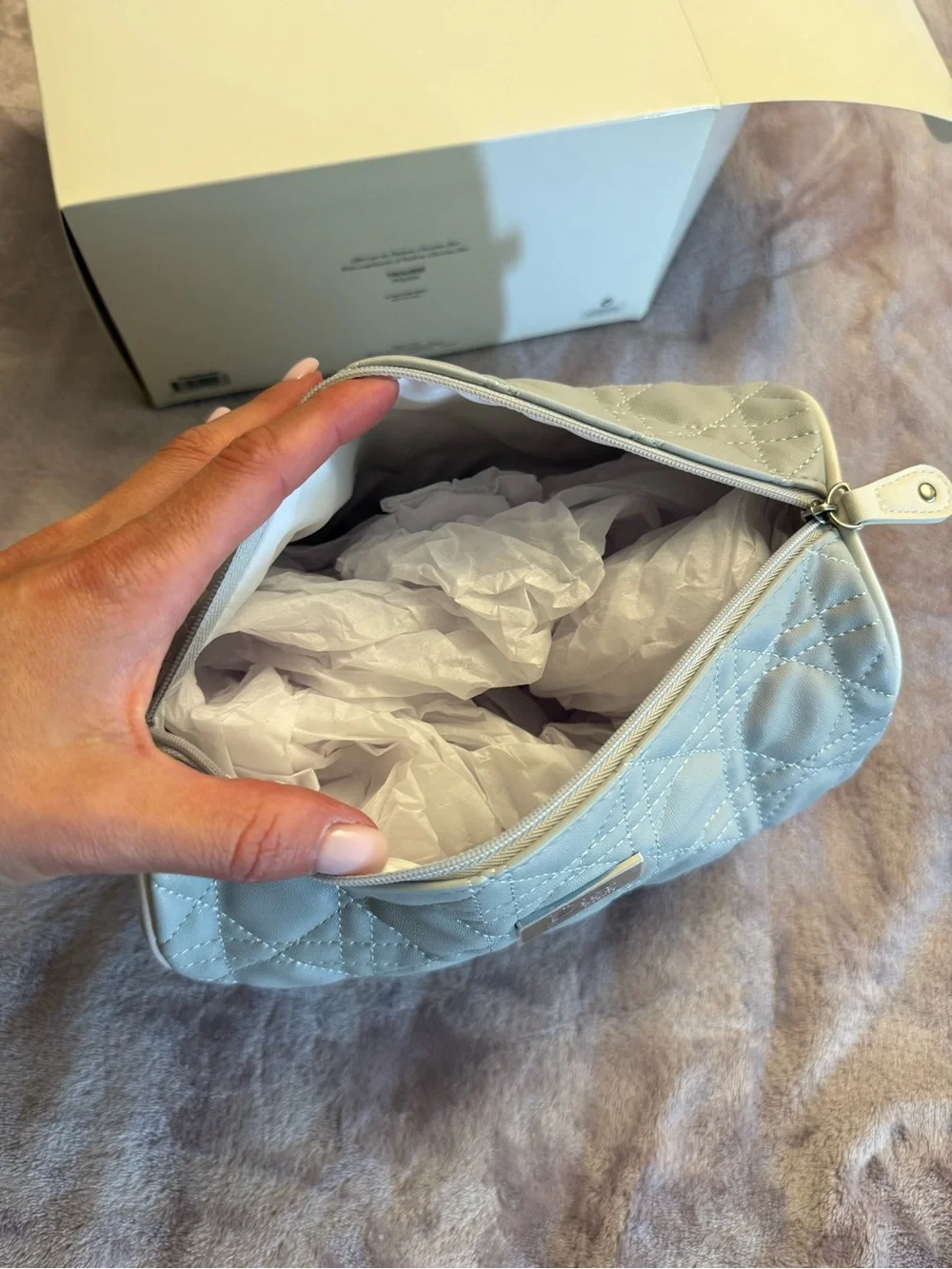 Dior Cream Quilted Cosmetic Pouch with Logo Plaque